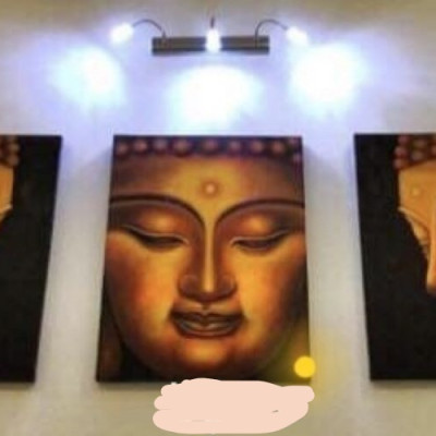 Tranh vẽ sơn mài - Khuôn mặt Phật Tích Ca ( Tranh ghép 3 Bức)