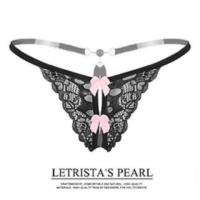 Quần lót ren lọt khe nữ athena ren phối nơ - Đen