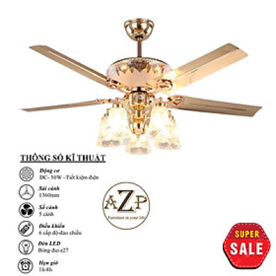 Siêu Sales QUẠT TRẦN AZP- 5 CÁNH KIM LOẠI, CÔNG XUẤT 50W, CÓ REMOTE- Hàng Nhập Khẩu