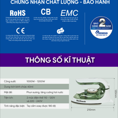 Bàn ủi hơi nước du lịch mini BlueStone SIB-3819 (1200W) - Hàng Chính Hãng