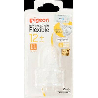 Núm ty Pigeon cổ hẹp silicon siêu mềm (LL) dành cho bé từ 12 tháng tuổi vỉ 2 cái