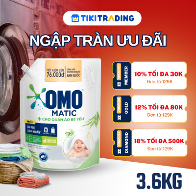 Túi Nước Giặt Omo Matic Cho Quần Áo Bé Yêu Chiết Xuất Tràm Trà Và Nha Đam Dịu Nhẹ, Sạch Khuẩn 3.6kg