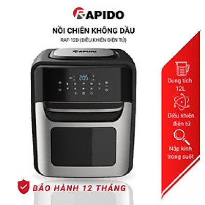 Nồi chiên không dầu Rapido RAF-12D 1800W 12L công nghệ Rapid Air tích hợp 9in1, phù hợp mọi gia đình, bảo hành 12 tháng - Hàng chính hãng