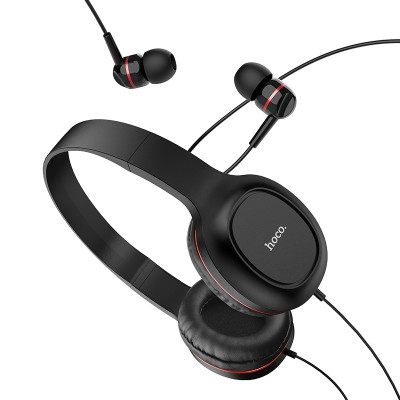 Set/ Combo/ Bộ 2 tai nghe - Hoco W24 - Tai nghe chụp tai/ Monitor Headphones và Tai nghe nhét tai/ Earphones - Jack 3.5mm, Loa ngoài 40mm, Mic đàm thoại, Dây dài 1.2m, Mút đệm chống ồn và chống đau tai - Màu ngẫu nhiên - Hàng chính hãng