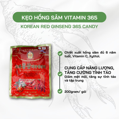 Kẹo Hồng Sâm Vitamin Hàn Quốc 365 - Korean Red Ginseng Candy 365- 200g