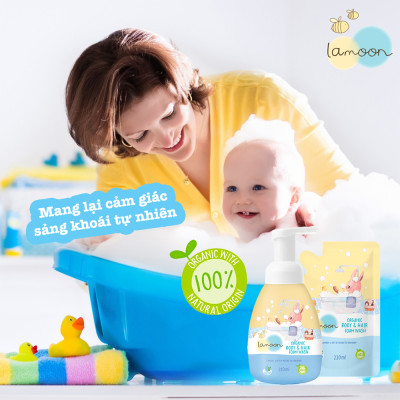 Sữa tắm gội Organic cho bé dạng bọt Lamoon - Túi 220ml 