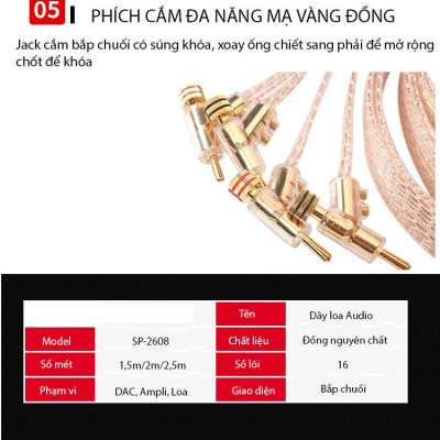 Dây Loa Audio Âm Thanh Audiomeca SP-2608 Cao Cấp - Hàng Chính Hãng