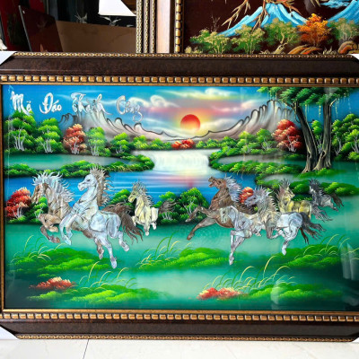 Tranh sơn mài - MÃ ĐÁO THÀNH CÔNG - Khảm cừ size 50x80 cm