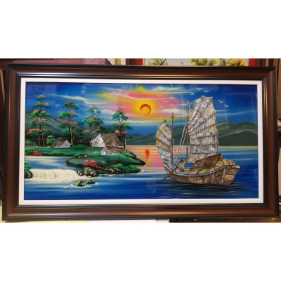 Tranh sơn mài khảm trai, ốc - Thuận Buồm Xuôi Gió