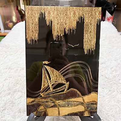 Tranh sơn mài - THUẬN BUỒM XUÔI GIÓ - Nền dát vàng size 20x30 cm