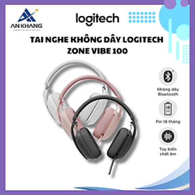 Tai nghe không dây Logitech Zone Vibe 100 - Nhẹ, micrô khử ồn, Bluetooth đa điểm, Teams, Google Meet, Zoom, Mac/PC - Hàng Chính Hãng