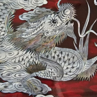 Tranh sơn mài - RỒNG NHÃ NGỌC - Khảm cừ size 40x60 cm