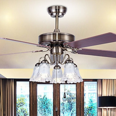 Quạt trần đèn trang trí phòng khách phòng ngủ S137 màu đồng- vàng cánh sắt và cánh gỗ Bảo hành 48 T