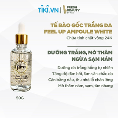 Tế bào gốc Pime Feel Up Ampoule White chứa tinh chất dưỡng trắng da, hỗ trợ giảm nám sạm, tàn nhang 50ml