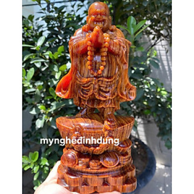 Tượng phật di lặc mini chúc phúc bằng gỗ huyết long đẹp long lanh cao 20x8x6cm