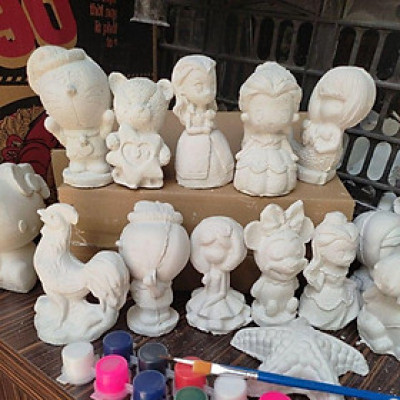 combo 10 tượng tô màu thạch cao kèm màu cọ