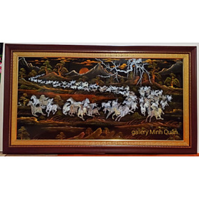 TRANH KHẢM TRAI SƠN MÀI - BÁCH MÃ TOÀN ĐỒ (màu nâu)