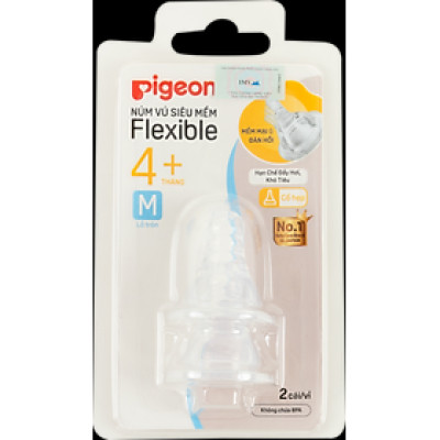 Núm vú cổ hẹp silicone siêu mềm Pigeon (2 cái/vỉ)