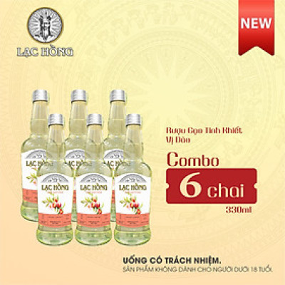 [COMBO 6 CHAI] Rượu Gạo Lạc Hồng Vị Đào thơm ngon dễ uống được chưng cất từ gạo lên men 330ml