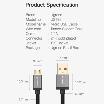 Ugreen UG40347US196TK 0.5M màu Đen Cáp sạc truyền dữ liệu USB 2.0 sang 2 đầu MICRO USB cao cấp - HÀNG CHÍNH HÃNG