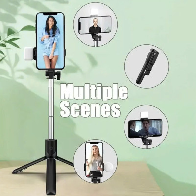 Gậy Selfie 3 Chân Kèm Đèn Trợ Sáng – Tự Sướng & Quay Video Đa Góc Độ Có Remote