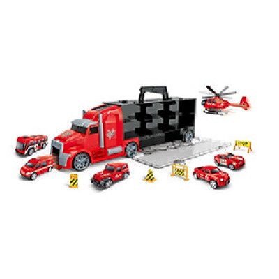 TOYSTAR - 666-03K Mô hình Bộ xe chuyên chở cứu hộ chuyển gồm 5 ô tô, 1 máy bay, 4 biển báo giao thông (KT 42x9x13cm)