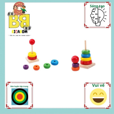 Bộ Đồ Chơi Tháp Xếp Cầu Vòng 7 Màu Bằng Gỗ Mini Cho Bé