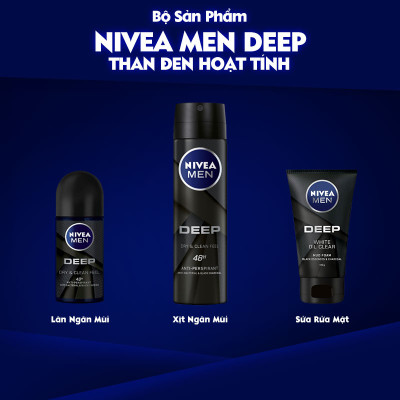 Xịt Ngăn Mùi NIVEA MEN Deep Than Đen Hoạt Tính (150 ml) - 80027