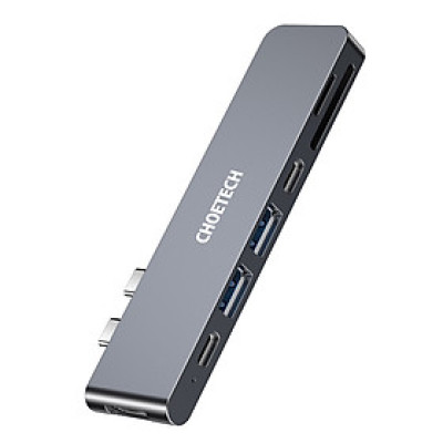 Hub chuyển Choetech HUB-M14 7in 2  dùng cho Mac-book ( Usb C* 2 To HDMI, TF, SD, 2*USB-C, 2*USB 3.0)- Hàng chính hãng