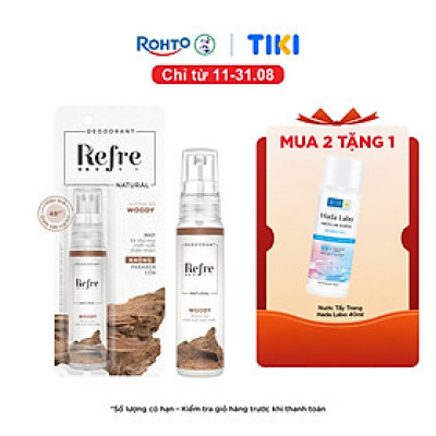Xịt khử mùi chiết xuất thiên nhiên Refre Natural Woody Hương Gỗ 30ml