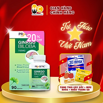 TPCN Progetic Ginkgo Biloba 750mg Tăng Cường Lưu Thông Máu Não Hộp 90 Viên Date 01.27