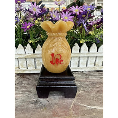 Túi tiền phong thủy đá ngọc hoàng long khắc chữ trang trí bàn làm việc, bàn thờ thần tài thổ địa - Cao 10 cm
