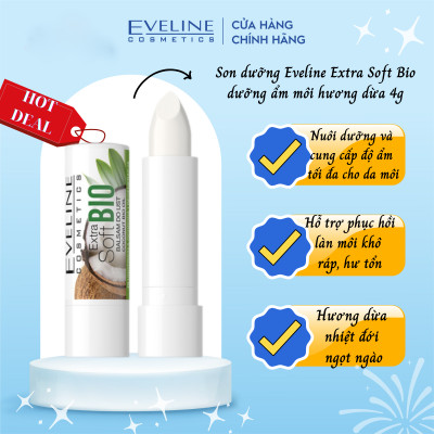 [Deal 79k] Son dưỡng Eveline Extrasoft Bio dưỡng ẩm môi hương dừa 4g