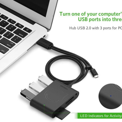Ugreen UG20237CR101TK 1M màu đen hub USB 2.0 đa năng cho pc có thêm chức năng OTG cổng micro cho android - HÀNG CHÍNH HÃNG