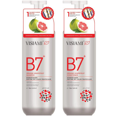 BỘ GỘI XẢ DƯỠNG TÓC ORGARNIC BƯỞI VISIAMI B7+ GRAPEFRUIT SHAMPOO AND CONDITIONER 780MLX2 giảm rụng, mọc tóc nhanh cho tóc thưa mảnh khô