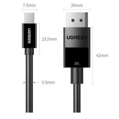 Ugreen UG80663DP117TK 1.5M 8k60hz 4k144hz 2k240hz Màu Đen Cáp chuyển Mini Displayport v2 sang DP Displayport 1.4 - HÀNG CHÍNH HÃNG