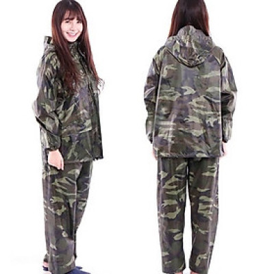 Áo mưa bộ - Bộ áo đi mưa , vải dù cho người lớn 3XL  ( 65 - 80kg ) , màu lính rằn ri , chống thấm nước , phù hợp cho nam và nữ  kèm túi đựng sang trọng