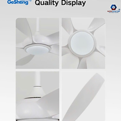 Quạt trần đèn 5 cánh động cơ Dc 6 cấp độ gió SuperVilighting Hàng chính hãng vân gỗ 999 điều khiển màu gỗ đen trắng