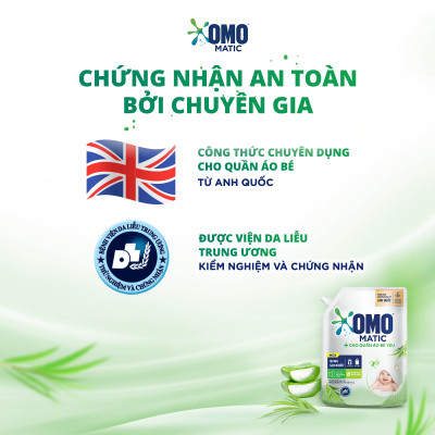 Túi Nước Giặt Omo Matic Cho Quần Áo Bé Yêu Chiết Xuất Tràm Trà Và Nha Đam Dịu Nhẹ, Sạch Khuẩn 3.6kg