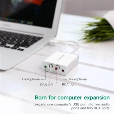 Ugreen UG3052130521TK 1M màu Trắng Bộ chuyển USB 2.0 sang 2 đầu bông sen + Loa + MIC - HÀNG CHÍNH HÃNG