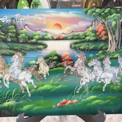 Tranh sơn mài mã đáo thành công cẩn ốc xà cừ cao cấp size 40x60 cm treo tường, trang trí,...