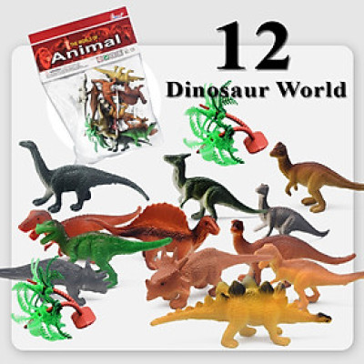Bộ đồ chơi 12 mô hình khủng long mini Animal World 129 kèm cây trang trí (4x8 cm)
