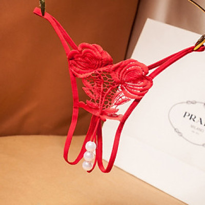 Quần lót hở đáy có hạt cườm thêu 2 bông hoa