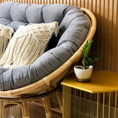 Ghế lười đôi mây thật papasan nệm nhiều màu