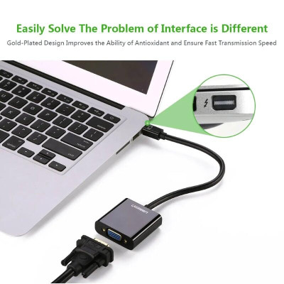 Ugreen UG10459MD113TK Màu Đen ABS Cáp chuyển đổi Mini DP sang VGA 1920x1080 60Ghz - HÀNG CHÍNH HÃNG