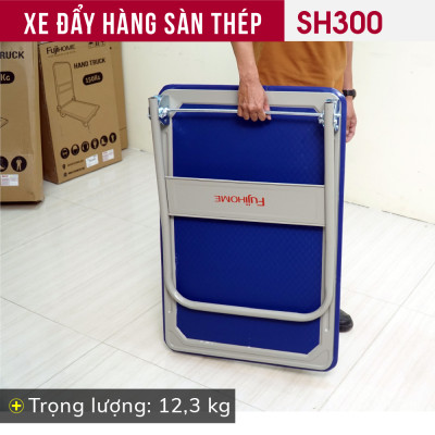 Xe đẩy hàng 4 bánh gấp gọn 250kg sàn thép nhập khẩu FUJIHOME SH300,, bánh xe chống ồn