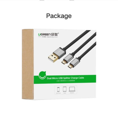 Ugreen UG40347US196TK 0.5M màu Đen Cáp sạc truyền dữ liệu USB 2.0 sang 2 đầu MICRO USB cao cấp - HÀNG CHÍNH HÃNG