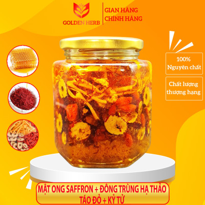Mật Ong Saffron Đông Trùng Hạ Thảo Táo đỏ Kỷ tử 380ml/lọ Golden Herb