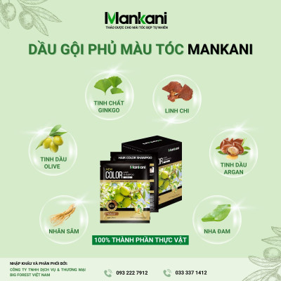 Gói Dầu Gội Nhuộm Tóc, Phủ Bạc Thảo Dược Mankani [Gói 25ml - Nâu Đen]