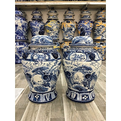 Đôi chóe gốm Gia Hưng Bát Tràng vẽ cảnh sen cá